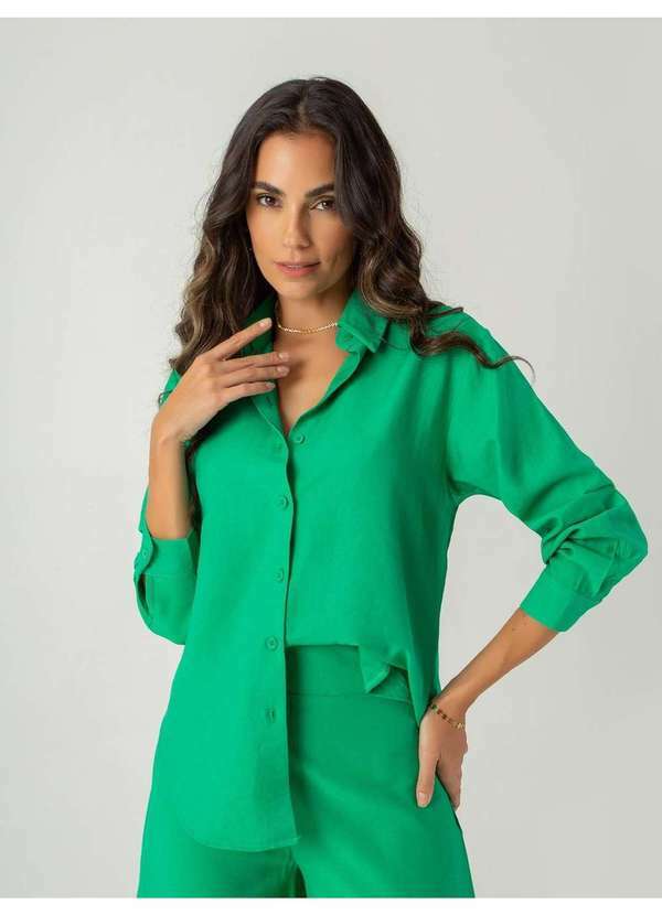 Susie Modas - Conjunto Camisa e Calça Viscose Feminino Verde 4