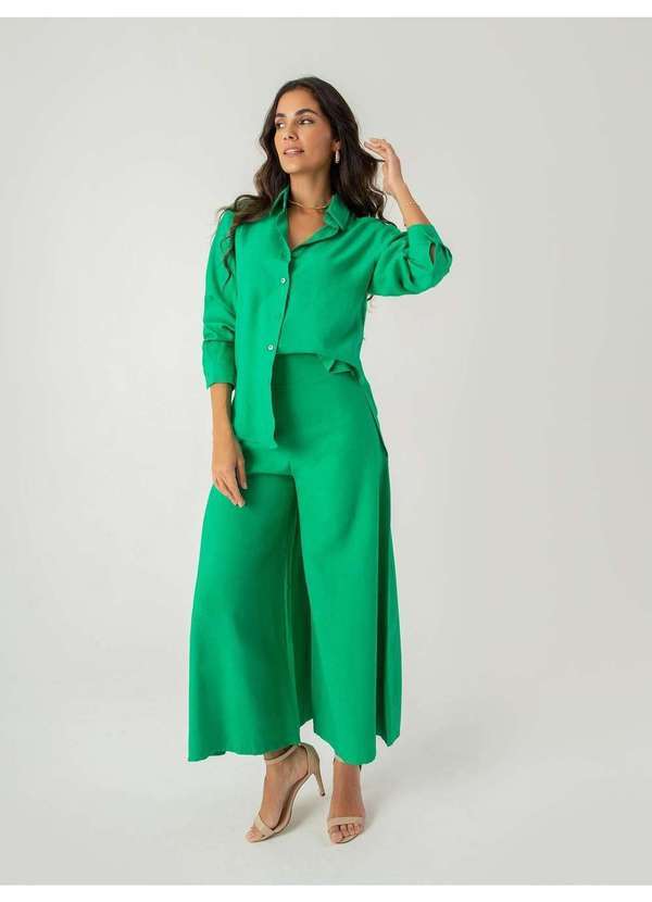Susie Modas - Conjunto Camisa e Calça Viscose Feminino Verde 5