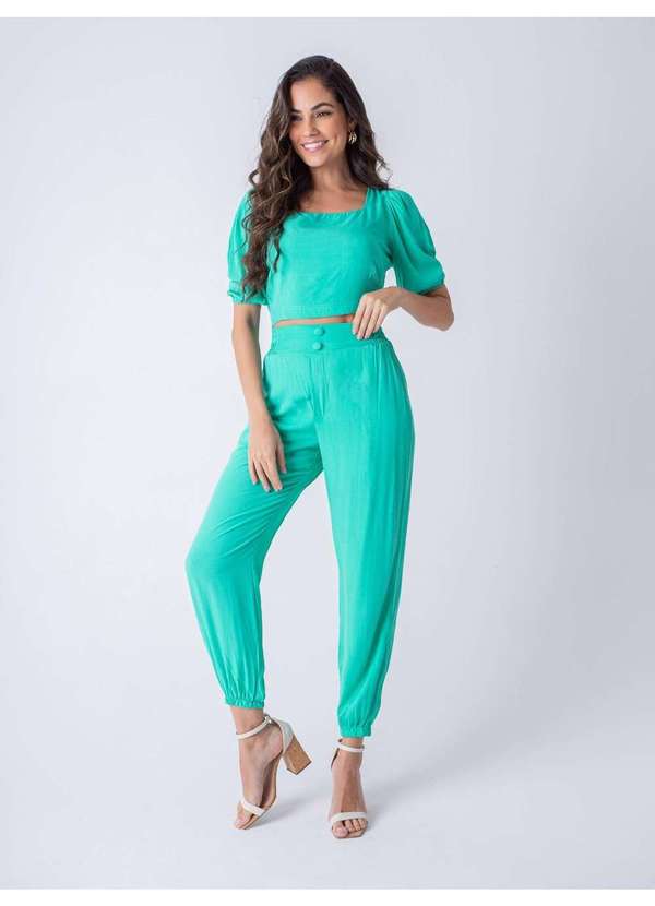 Susie Modas - Conjunto Cropped e Calça Jogger Feminino Azul