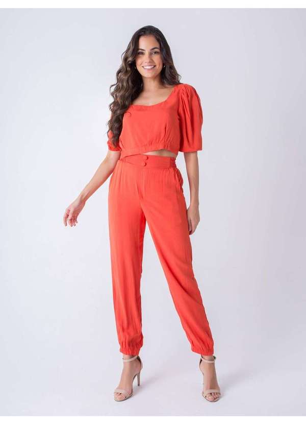 Susie Modas - Conjunto Cropped e Calça Jogger Feminino Laranja