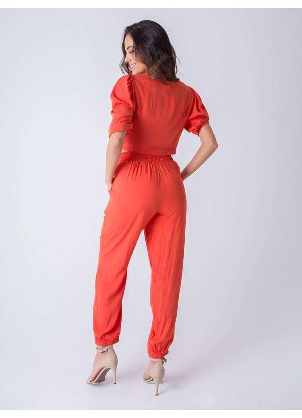 Susie Modas - Conjunto Cropped e Calça Jogger Feminino Laranja 2