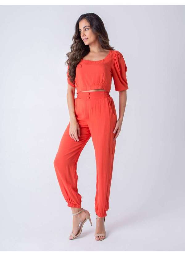 Susie Modas - Conjunto Cropped e Calça Jogger Feminino Laranja 6