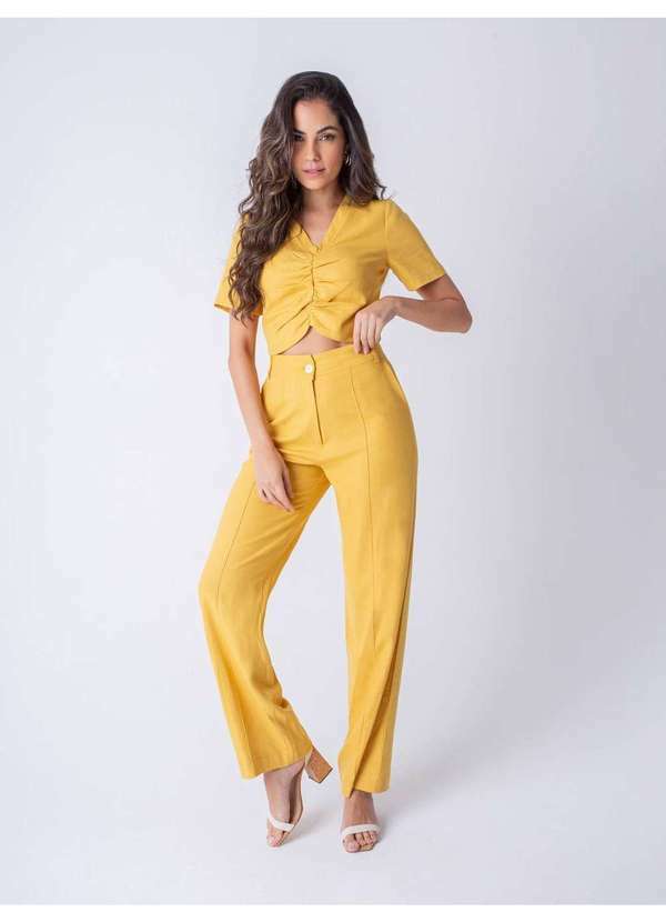 Susie Modas - Conjunto Cropped e Pantalona Feminino Amarelo