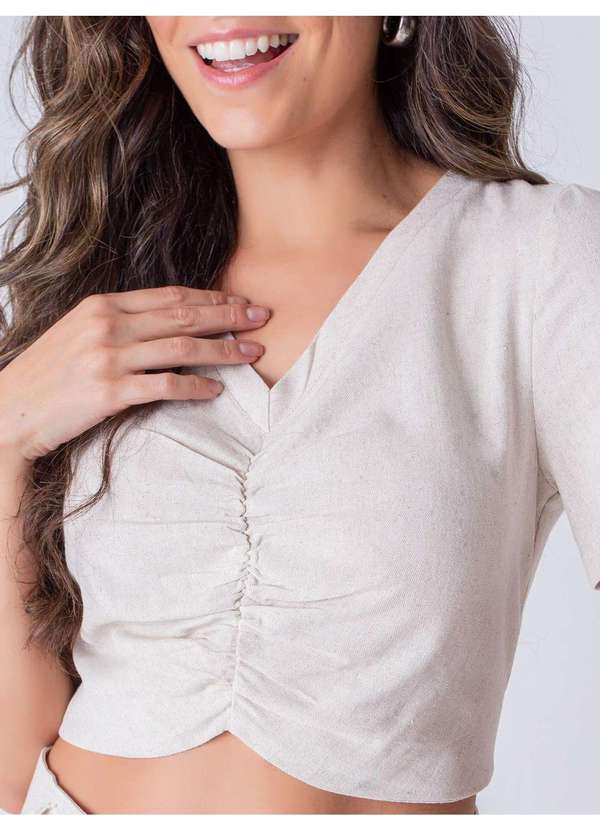 Susie Modas - Conjunto Cropped e Pantalona Feminino Bege 4