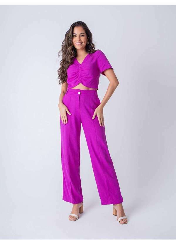 Susie Modas - Conjunto Cropped e Pantalona Feminino Roxo