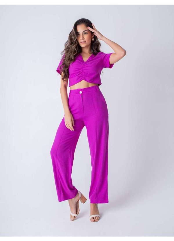 Conjunto Cropped e Pantalona Feminino Roxo Susie Modas