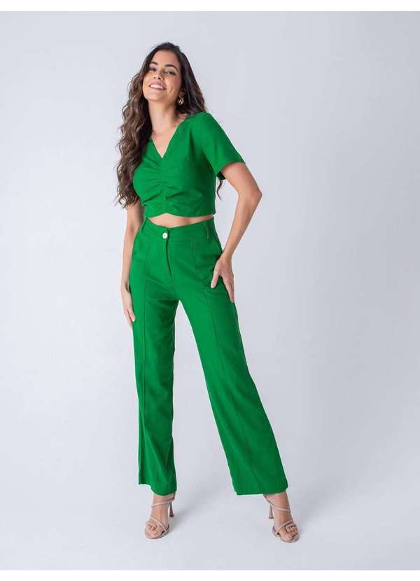 Susie Modas - Conjunto Cropped e Pantalona Feminino Verde
