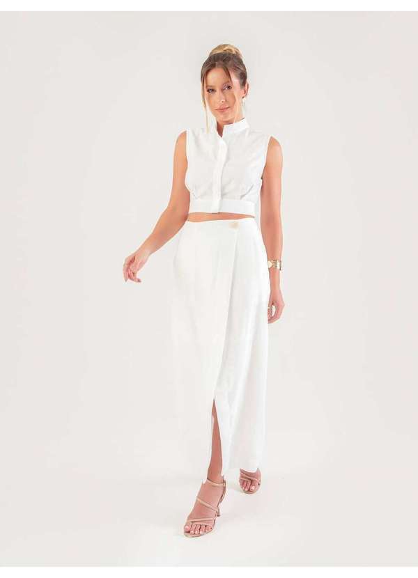 Susie Modas - Conjunto Cropped e Saia Viscose Feminino Branco