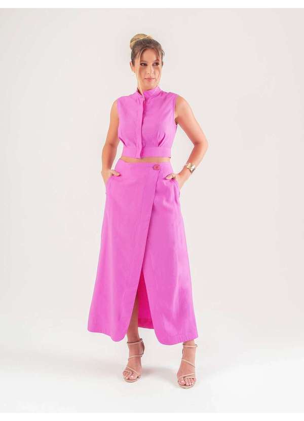 Susie Modas - Conjunto Cropped e Saia Viscose Feminino Rosa