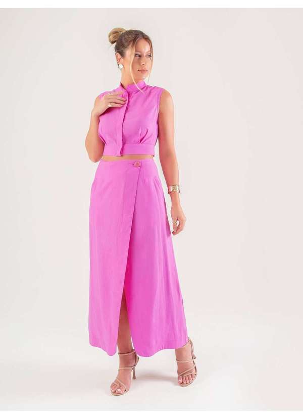 Susie Modas - Conjunto Cropped e Saia Viscose Feminino Rosa 5