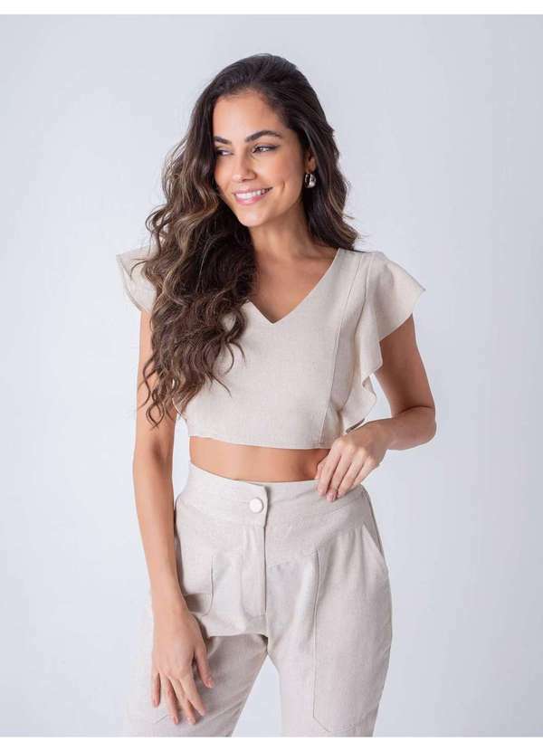 Susie Modas - Conjunto Cropped Godê e Calça Cigarrete Feminino Bege 2