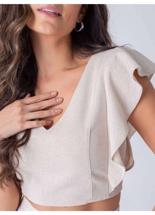 Susie Modas - Conjunto Cropped Godê e Calça Cigarrete Feminino Bege 4