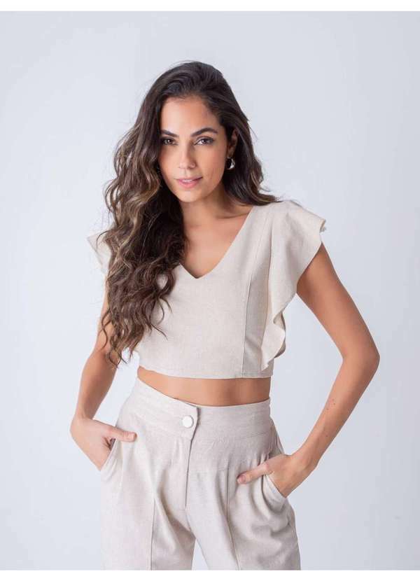 Susie Modas - Conjunto Cropped Godê e Calça Cigarrete Feminino Bege 6