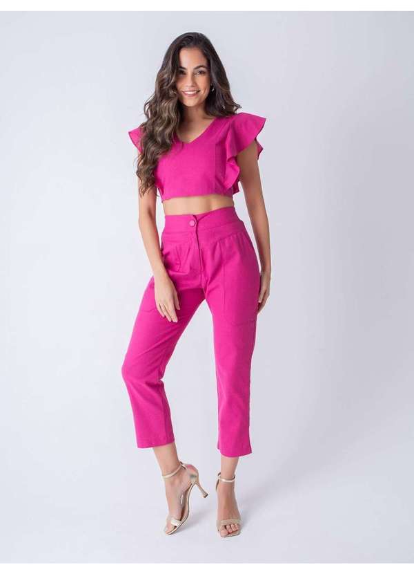 Susie Modas - Conjunto Cropped Godê e Calça Cigarrete Feminino Rosa