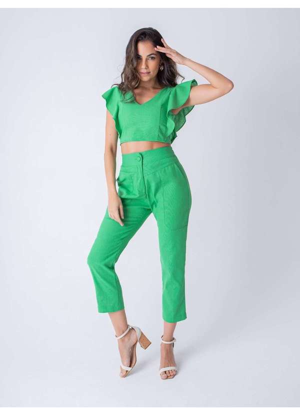 Susie Modas - Conjunto Cropped Godê e Calça Cigarrete Feminino Verde