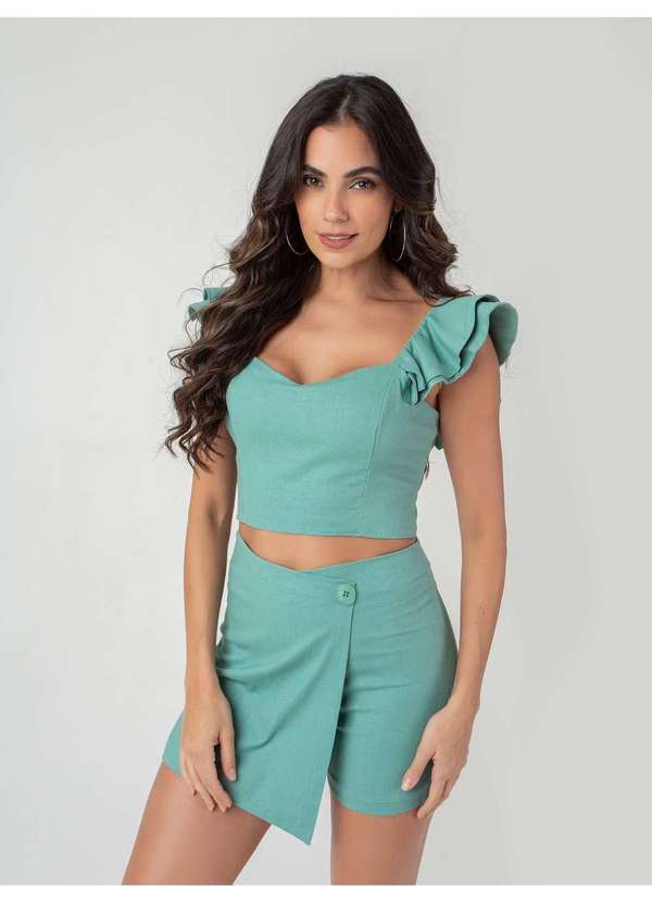 Susie Modas Conjunto Short Saia Linho Feminino Amarelo - Main Image