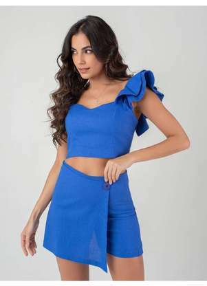 Conjunto Short Saia Linho Feminino Azul Susie Modas