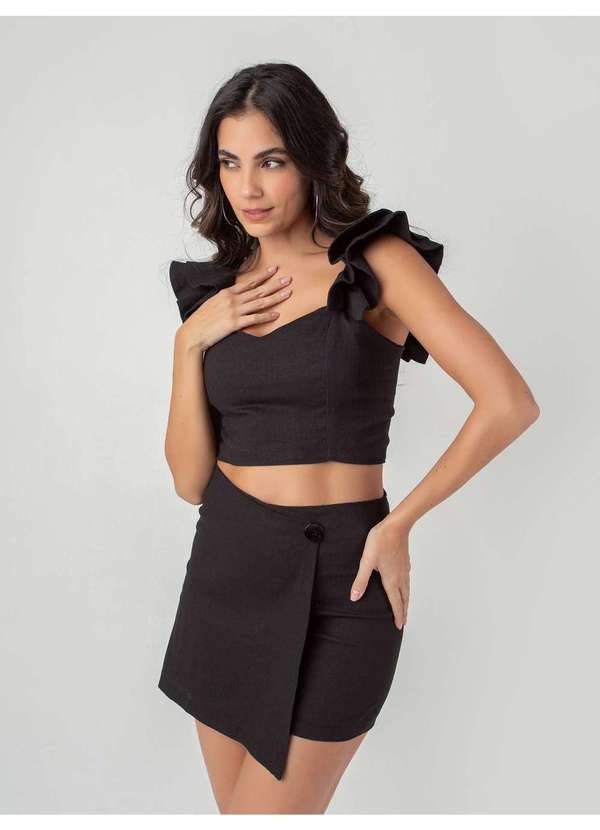 Susie Modas - Conjunto Short Saia Linho Feminino Preto