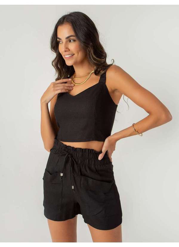 Susie Modas - Conjunto Top e Shorts com Elástico Feminino Preto 4