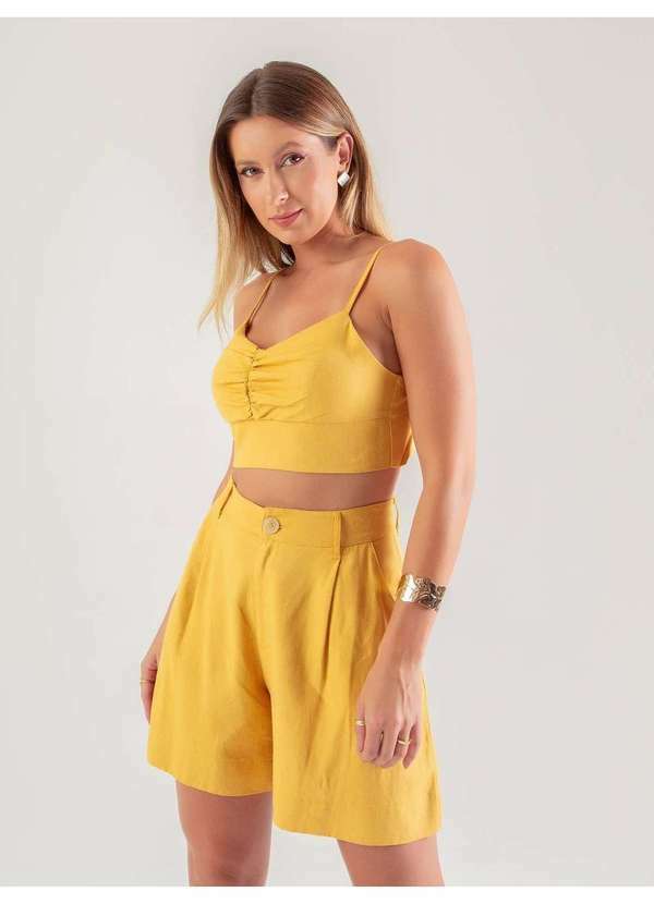 Susie Modas - Conjunto Top e Shorts Feminino Amarelo