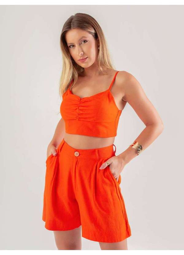 Susie Modas - Conjunto Top e Shorts Feminino Laranja