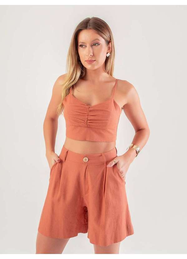 Susie Modas - Conjunto Top e Shorts Feminino Marrom