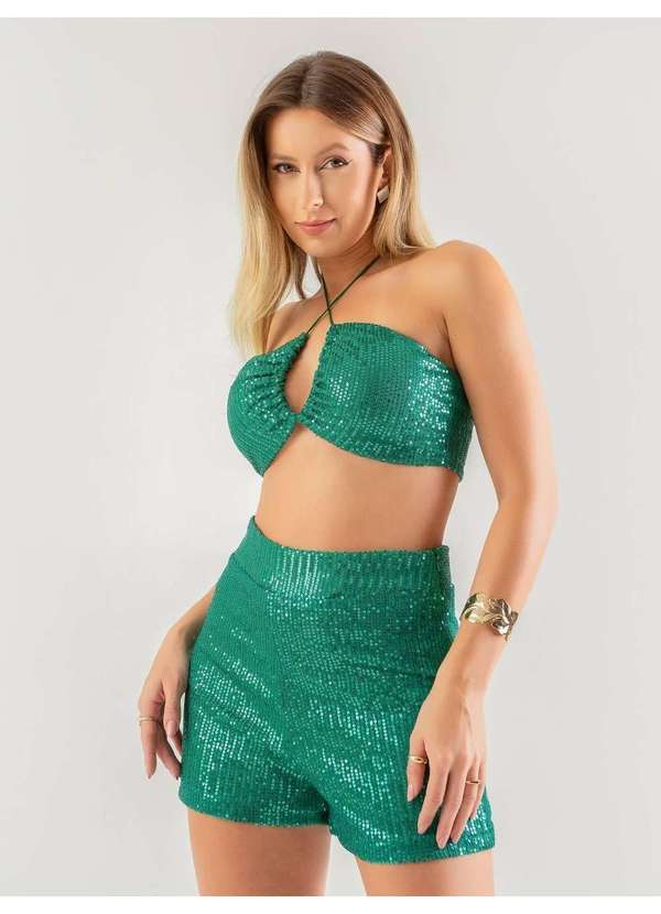 Susie Modas - Conjunto Top e Shorts Paetê Feminino Verde