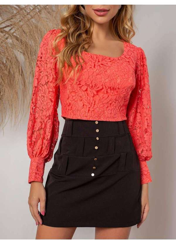 Susie Modas - Cropped Bufante Renda Feminino Laranja 3