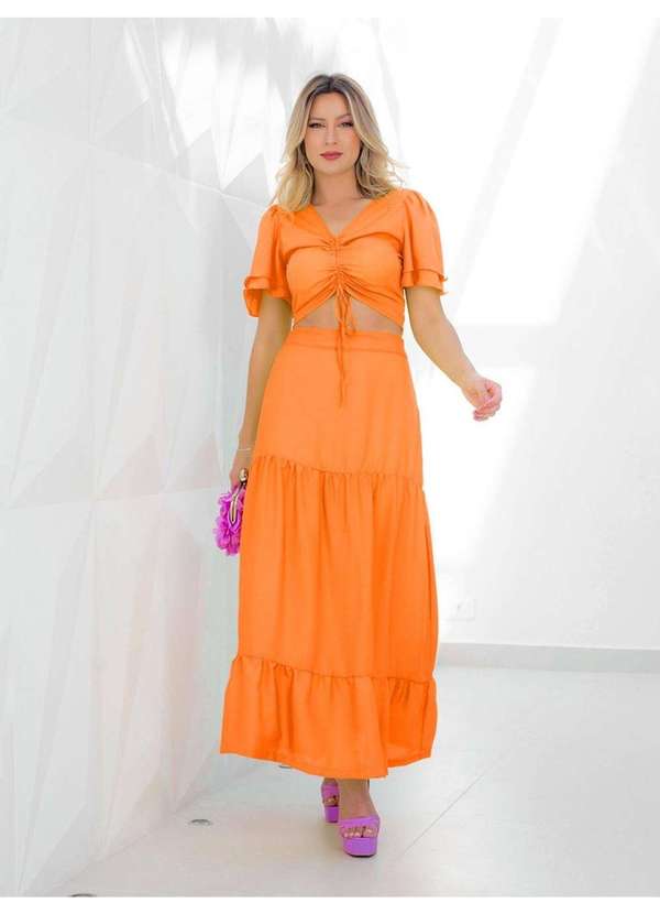 Susie Modas - Cropped Chiffon Franzido Feminino Laranja 3