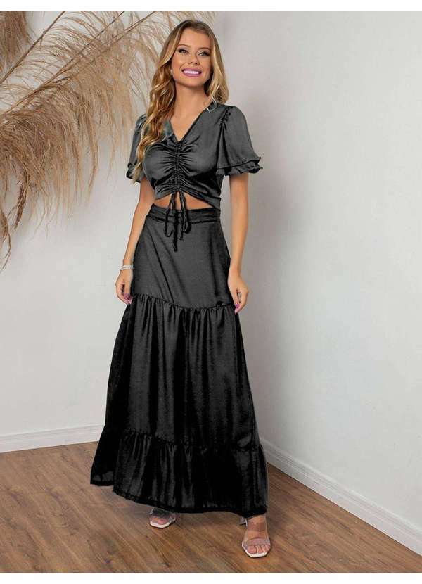 Susie Modas - Cropped Chiffon Franzido Feminino Preto 4