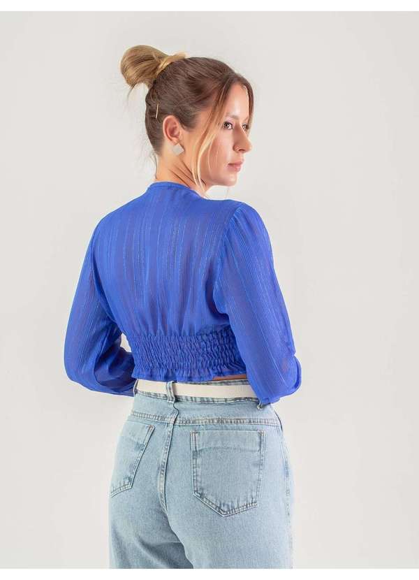 Susie Modas - Cropped Chiffon Metalizado Feminino Azul 2