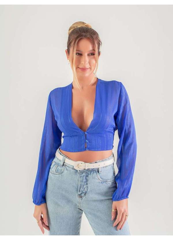 Susie Modas - Cropped Chiffon Metalizado Feminino Azul 4