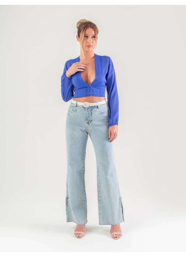 Susie Modas - Cropped Chiffon Metalizado Feminino Azul 5