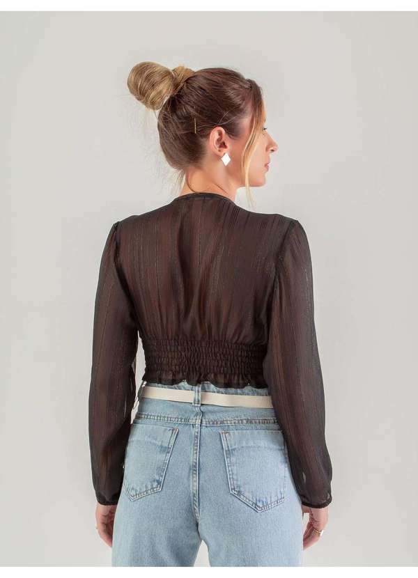 Susie Modas - Cropped Chiffon Metalizado Feminino Preto 2