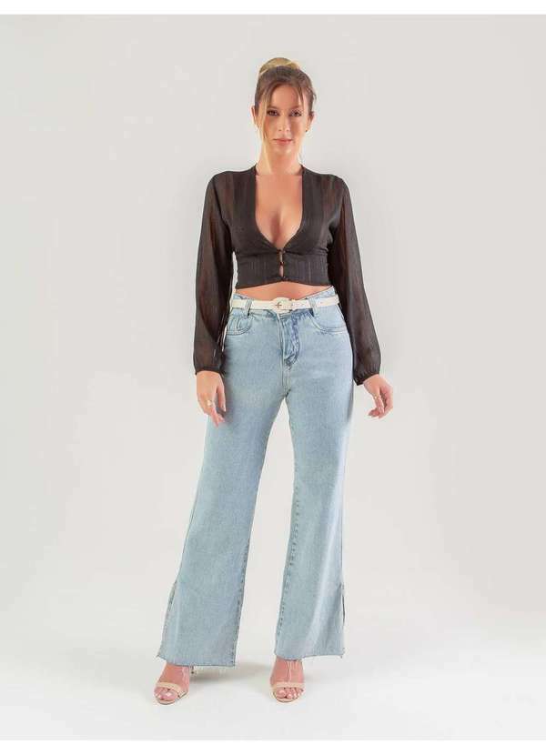 Susie Modas - Cropped Chiffon Metalizado Feminino Preto 5