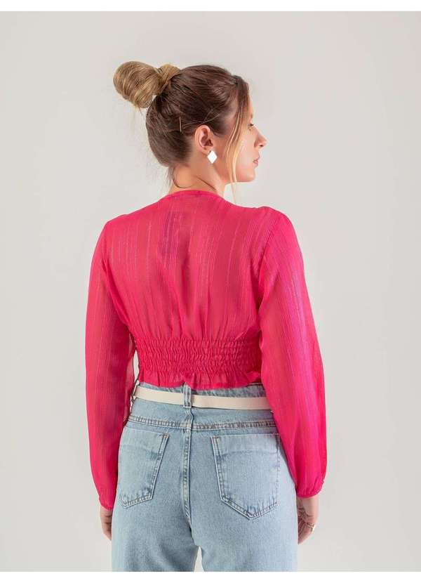Susie Modas - Cropped Chiffon Metalizado Feminino Rosa 2