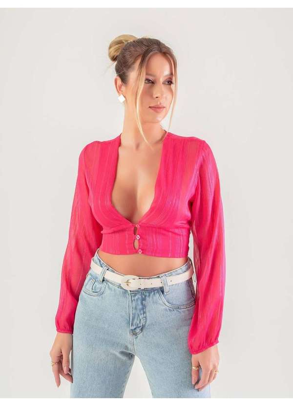 Susie Modas - Cropped Chiffon Metalizado Feminino Rosa 4