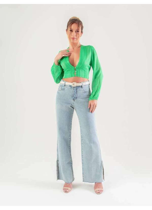 Susie Modas - Cropped Chiffon Metalizado Feminino Verde 5