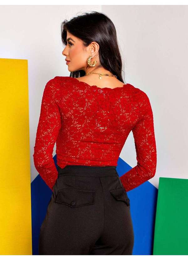 Susie Modas - Cropped Renda Feminino Vermelho 2