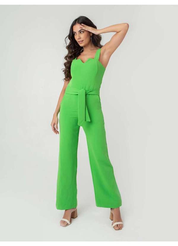 Susie Modas - Macacão Alças e Cinto Feminino Amarelo