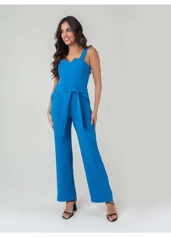 Susie Modas - Macacão Alças e Cinto Feminino Azul