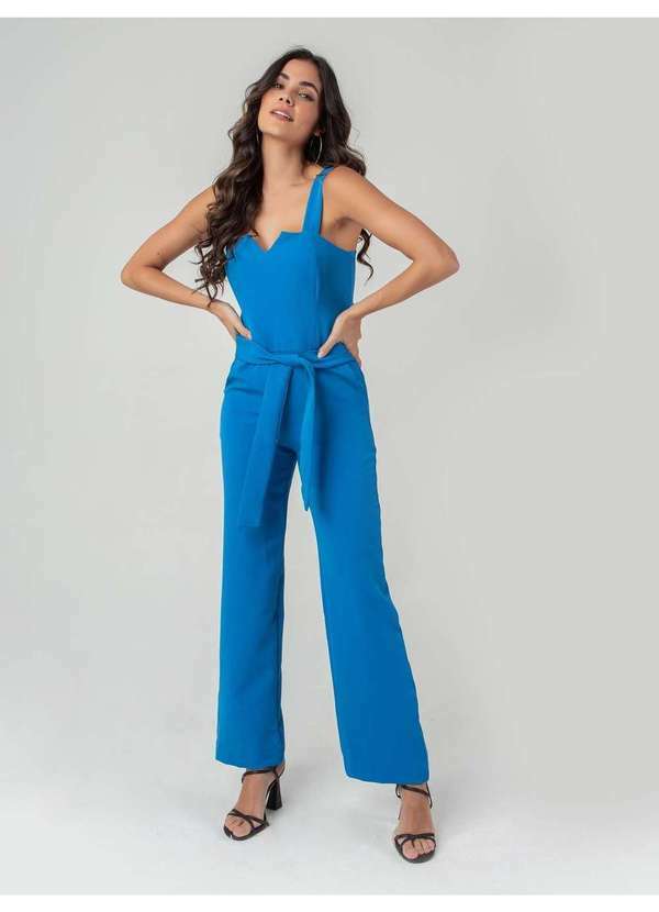 Susie Modas - Macacão Alças e Cinto Feminino Azul 5