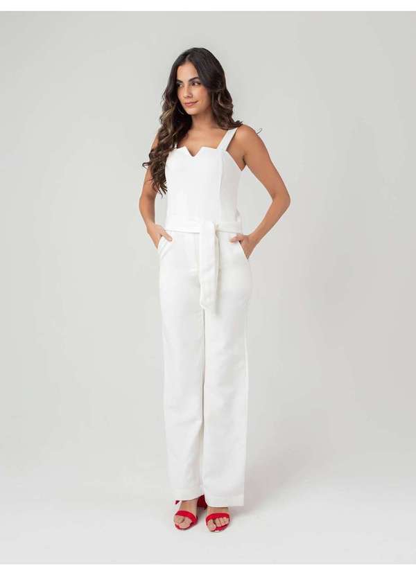 Susie Modas - Macacão Alças e Cinto Feminino Branco