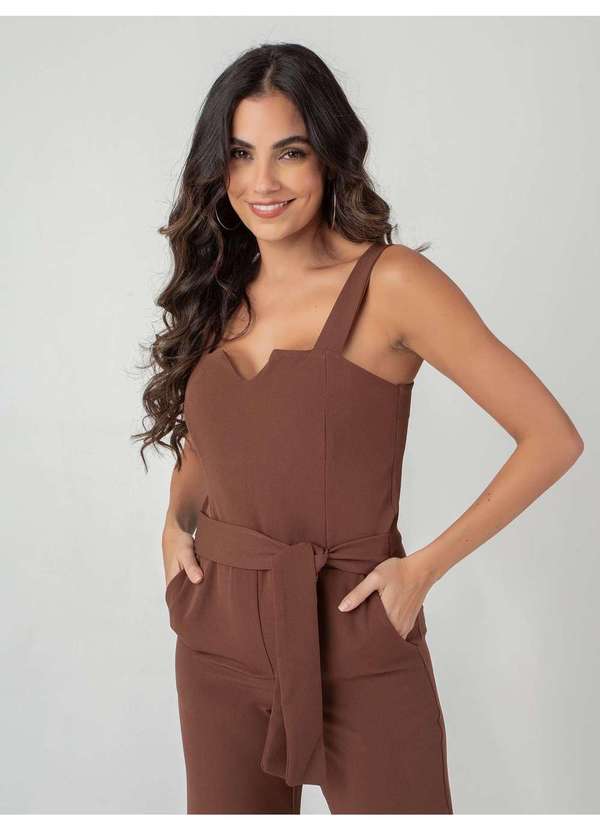 Susie Modas - Macacão Alças e Cinto Feminino Marrom 3