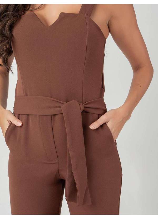 Susie Modas - Macacão Alças e Cinto Feminino Marrom 4