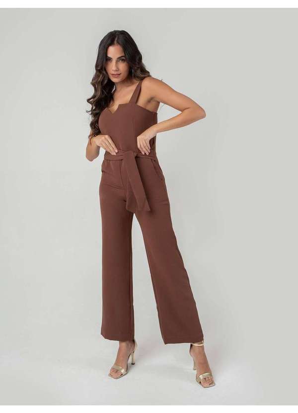 Susie Modas - Macacão Alças e Cinto Feminino Marrom 5