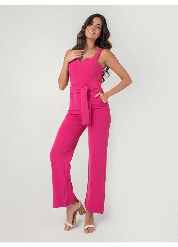 Susie Modas - Macacão Alças e Cinto Feminino Rosa