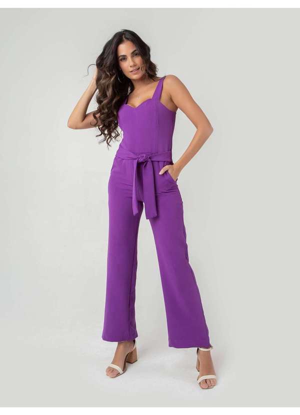 Susie Modas - Macacão Alças e Cinto Feminino Roxo