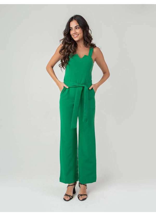 Susie Modas - Macacão Alças e Cinto Feminino Verde