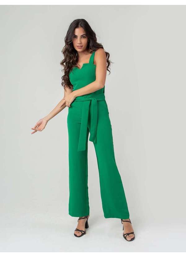 Susie Modas - Macacão Alças e Cinto Feminino Verde 5